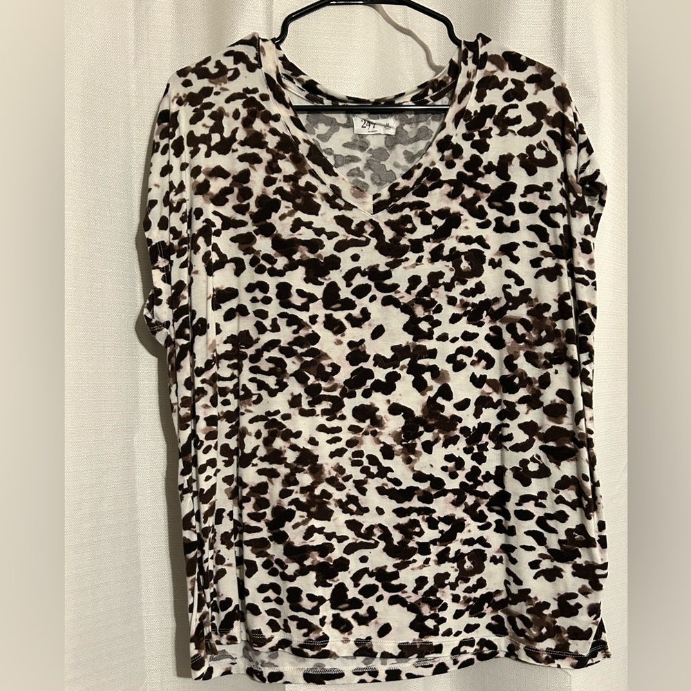 Maurices Brown and Tan Leopard Print V-Neck Top
